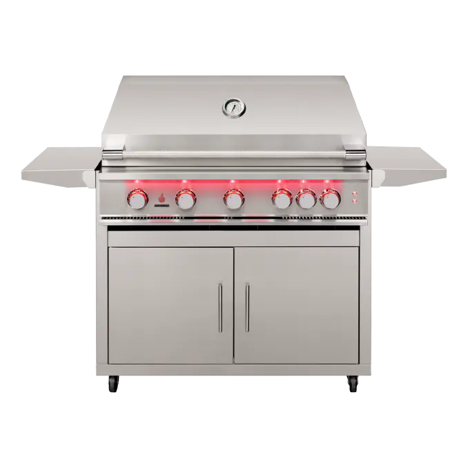 TrueFlame TF40 freestanding grill on deluxe cart front view