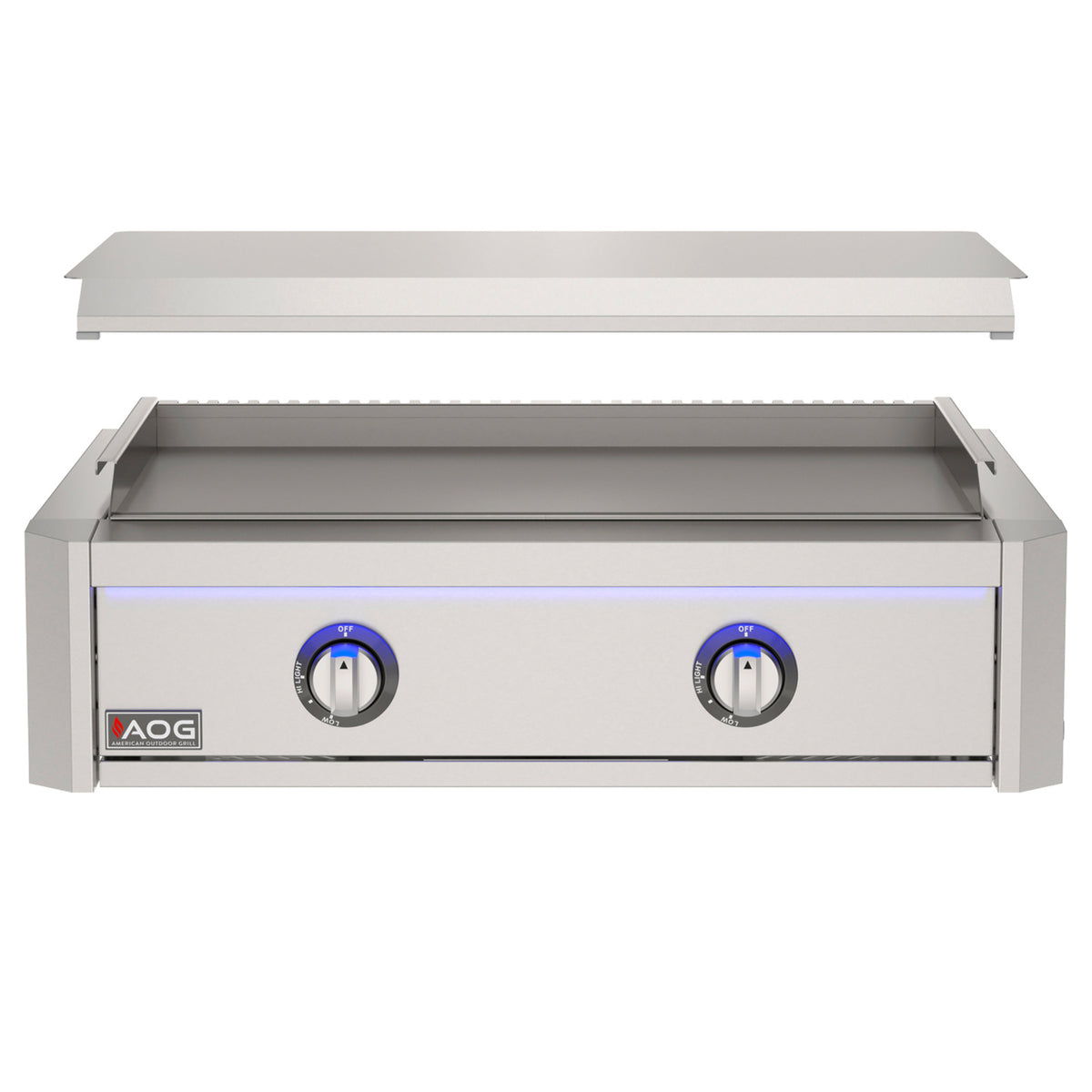 AOG30GRLN L-Series built-in griddle cooking surface with lid open
