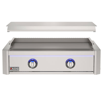 AOG30GRLN L-Series built-in griddle cooking surface with lid open