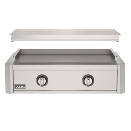AOG30GRTN T-Series built-in griddle cooking surface with lid open