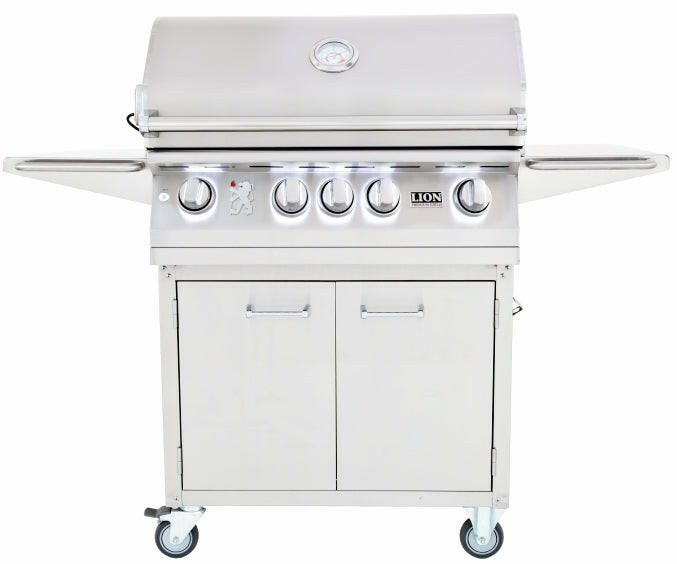 Lion L75000 32-inch gas grill on cart front view