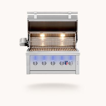 American Made Grills Ovation 36 inch built-in hybrid grill with hood open