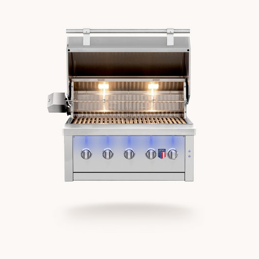 American Made Grills Ovation 36 inch built-in hybrid grill with hood open
