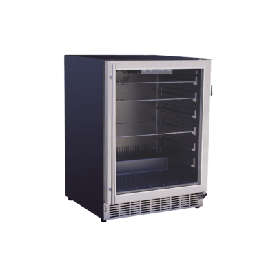 AMD 24-inch outdoor rated refrigerator with tinted glass door