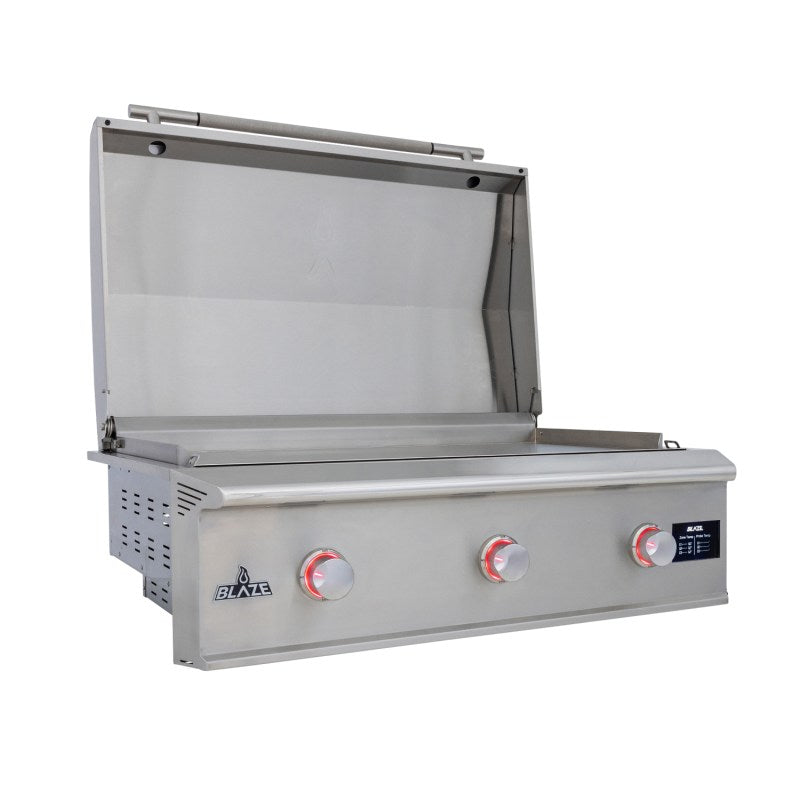 Blaze LTE PRO 40 inch gas griddle open lid angled view