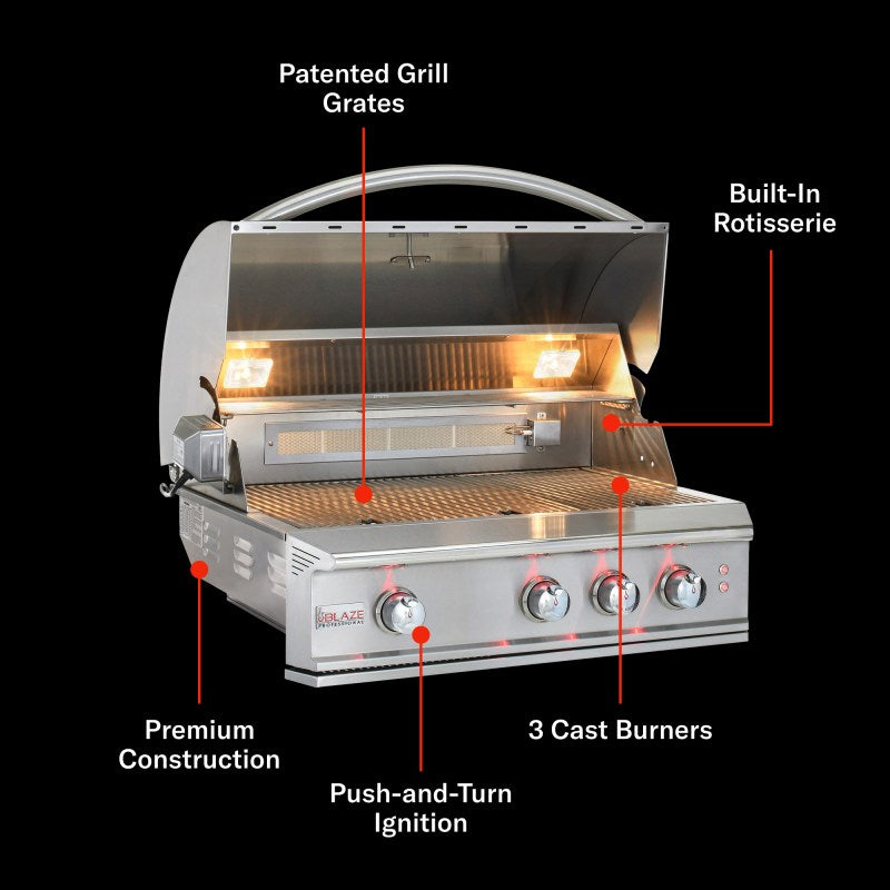 Blaze Professional LUX 34 inch grill on cart feature view
