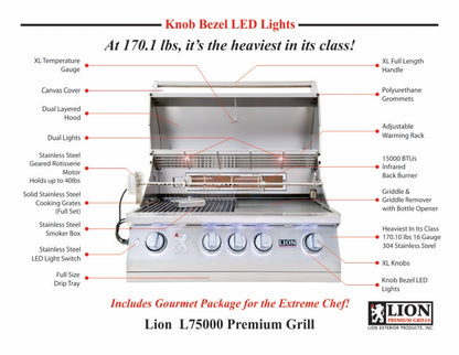 Lion 32 Inch 4 Burner Natural Gas Grill - L75000 - 75623 - specification view