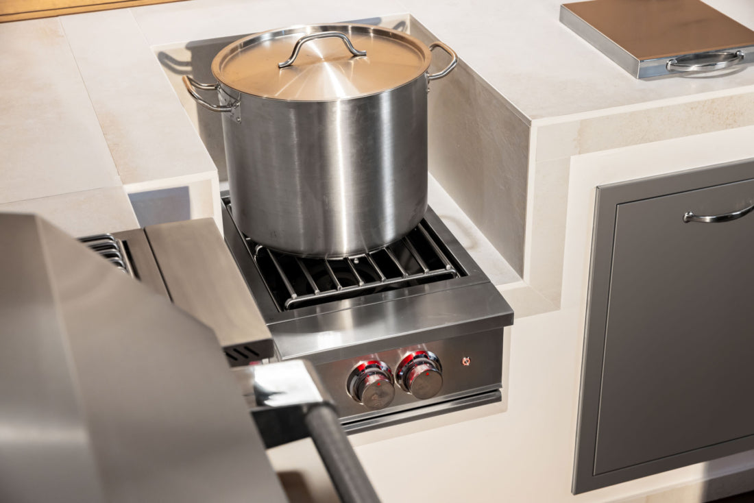 TrueFlame power burner installed with stockpot and illuminated controls