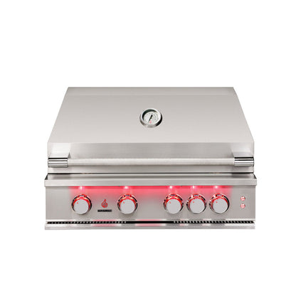 TrueFlame TF32 32-inch built-in gas grill front view with hood closed