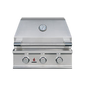 TrueFlame TFE25 25-inch built-in gas grill front view with hood closed