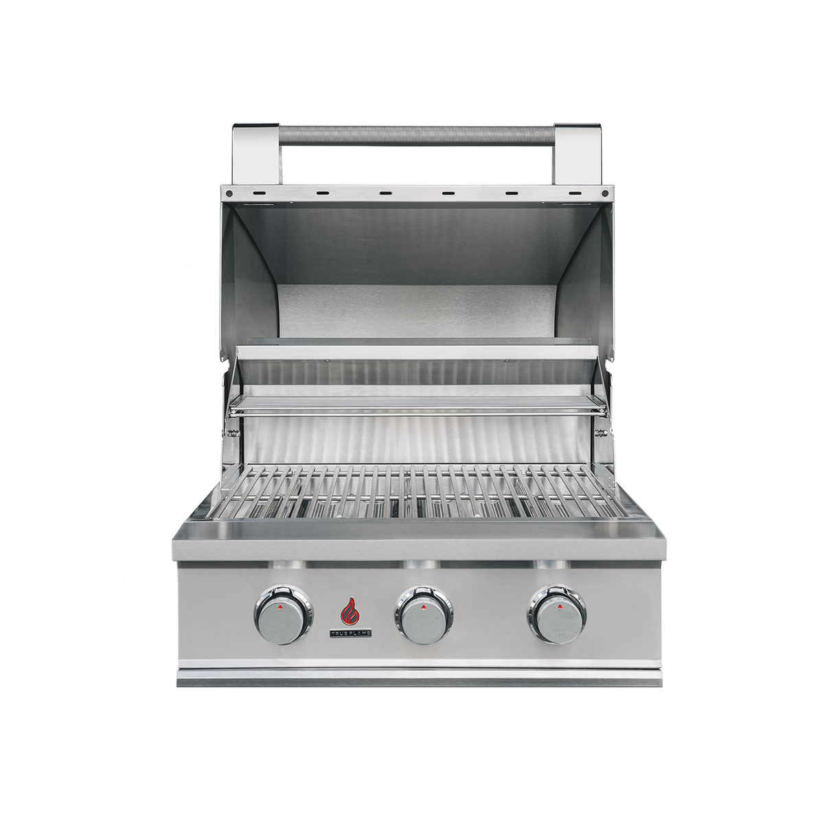 TrueFlame TFE25 25-inch built-in gas grill open cooking-area view