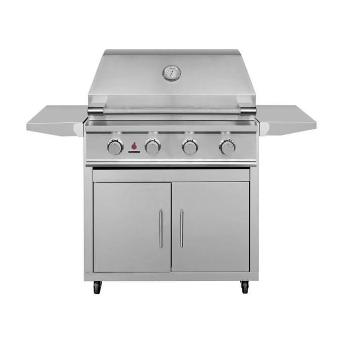TrueFlame TFE32 freestanding grill on deluxe cart front view