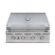 TrueFlame TFE32 32-inch built-in gas grill front view with hood closed