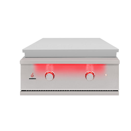 TrueFlame TFG30 30-inch built-in gas griddle front view with lid closed