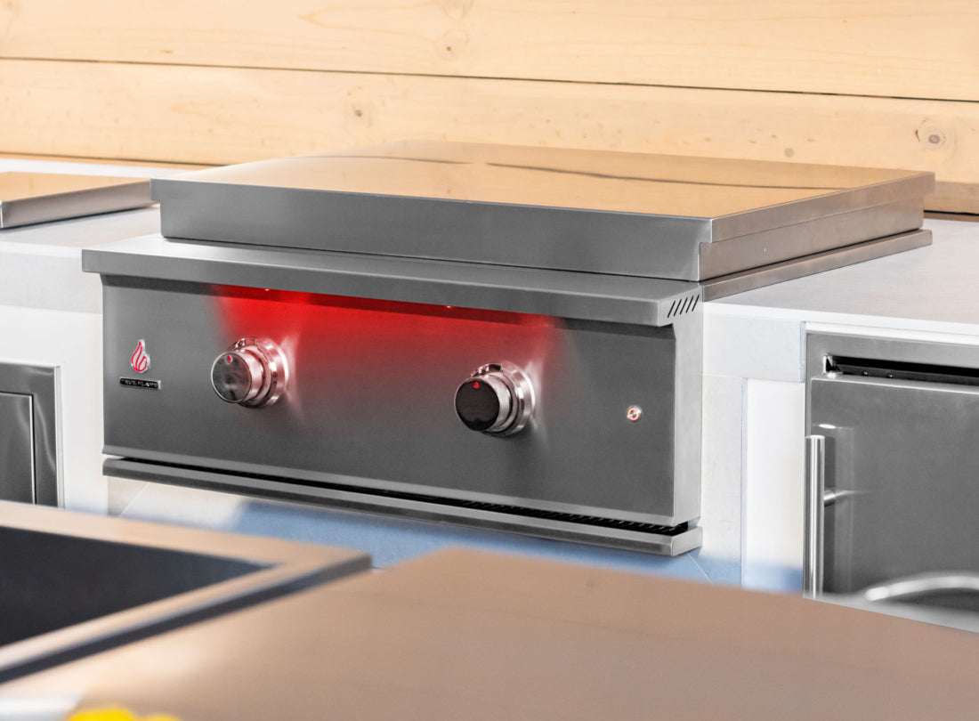 TrueFlame TFG30 griddle lid closed with LED control panel closeup